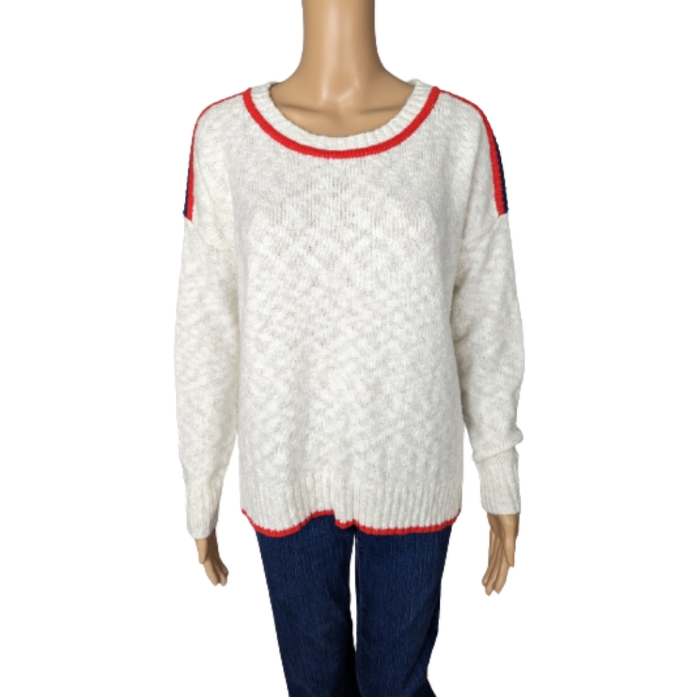 American Eagle Outfitters White Sweater with Red and Blue Stripes XS